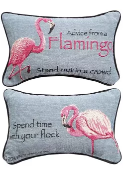 Woven Textile Company 12.5" Blue and Pink Flamingo Printed Rectangular Throw Pillow