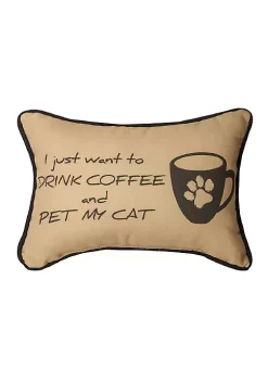 Woven Textile Company 12.5" Tan and Black "I Just Want To Drink Coffee and Pet My Cat" Rectangular Throw Pillow