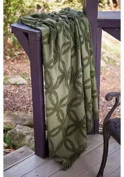 Woven Textile Company Pine Green Cotton Tufted Fringed Throw Blanket 50" x 60"