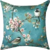 Woven Textile Company 4” Blue and White Cherry Blossoms and Birds Square Outdoor Throw Pillow