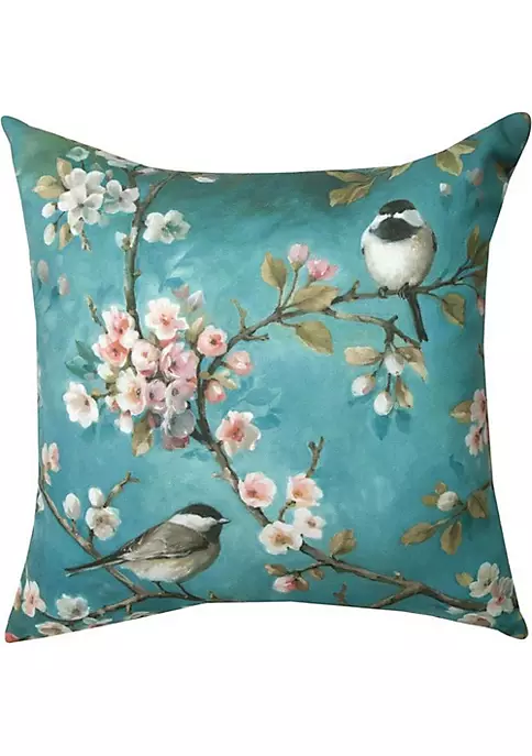 Woven Textile Company 4β Blue and White Cherry Blossoms and Birds Square Outdoor Throw Pillow 1 Woven Textile Company 4β Blue and White Cherry Blossoms and Birds Square Outdoor Throw Pillow