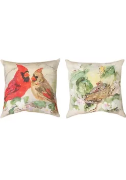 Woven Textile Company 4” White and Red Cardinals in Flowers Square Pillow
