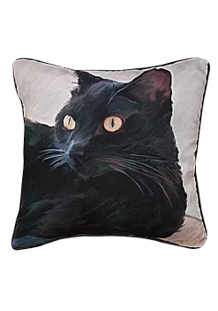 Woven Textile Company 18" Gray Robert McClintock Black Cat Square Decorative Throw Pillow