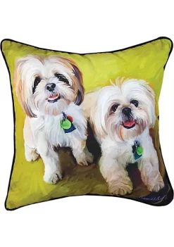 Woven Textile Company 18" Green and White Lost Lhasa Dogs Square Throw Pillow