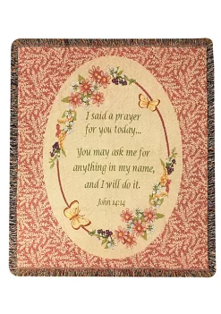 Woven Textile Company Beige and Red Religious Inspirational Tapestry Throw Blanket 50" x 60"