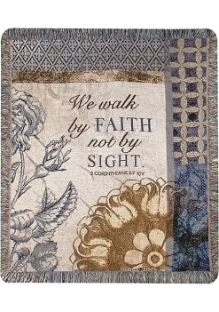 Woven Textile Company Blue and Brown Inspirational 'We Walk by Faith' Rectangular Tapestry Throw Blanket 50" x 60"