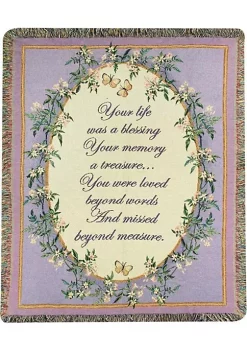Woven Textile Company Green and Purple Inspirational 'Your Life Was a Blessing' Tapestry Throw Blanket 50" x 60"