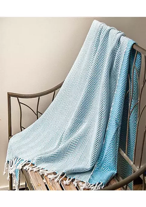 Woven Textile Company Blue Coastal Chevron Aquamarine Striped Throw Blanket Fringed Border 60 X 50 2 Woven Textile Company Blue Coastal Chevron Aquamarine Striped Throw Blanket Fringed Border 60 X 50 - Image 2