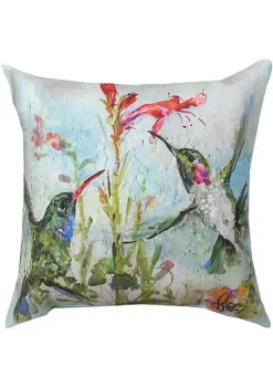 Woven Textile Company 18” Blue and Green Hummingbirds Square Outdoor Throw Pillow
