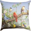 Woven Textile Company 18" Green and Blue Singing Birds in Blossoms Square Decorative Throw Pillow