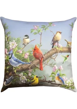Woven Textile Company 18" Green and Blue Singing Birds in Blossoms Square Decorative Throw Pillow