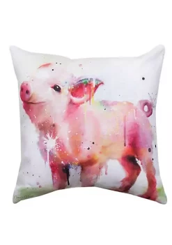 Woven Textile Company 18" White and Pink Baby Pig Square Decorative Throw Pillow