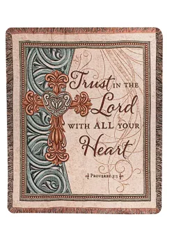 Woven Textile Company Ivory and Green Religious Themed Tapestry Throw Blanket 50" x 60"