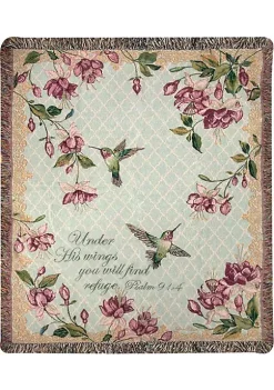 Woven Textile Company Pink and Green Ruby Among the Fuchsia Tapestry Fringed Throw Blanket 50" x 60"