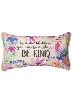 Woven Textile Company 4” Beige and Pink Floral with Quotation Rectangular Pillow