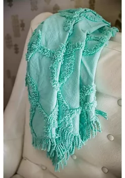 Woven Textile Company Mint Green Tufted Contemporary Fringed Throw Blanket 30" x 40"
