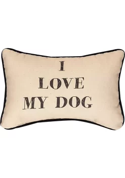 Woven Textile Company 12.5" Beige and Black "I LOVE MY DOG" Decorative Throw Pillow
