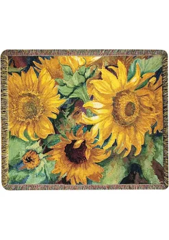 Woven Textile Company Yellow and Green Sunny Faces Rectangular Fringed Throw Blanket 50" x 60"