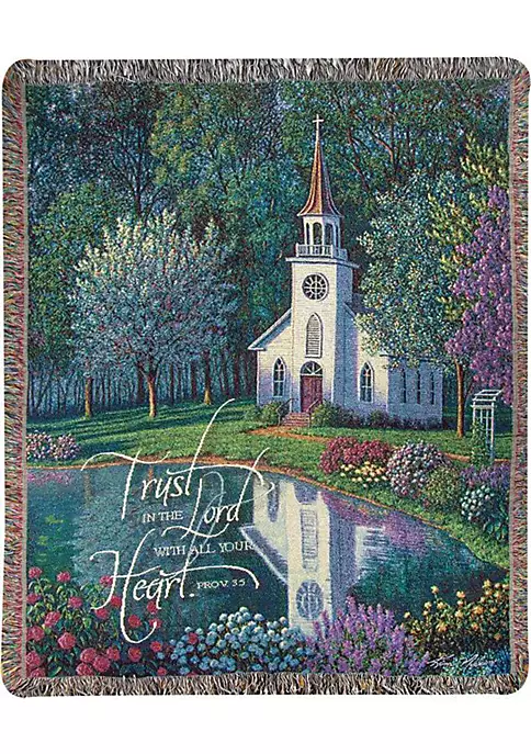 Woven Textile Company Green and Purple Inspirational Sanctuary Tapestry Fringed Throw Blanket 50" x 60" 2 Woven Textile Company Green and Purple Inspirational Sanctuary Tapestry Fringed Throw Blanket 50" x 60" - Image 2