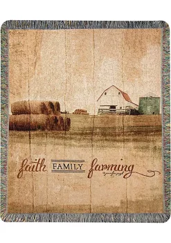 Woven Textile Company Brown Rectangular 'Faith Family Framing' Throw Blanket with Fringe Border 50" x 60"