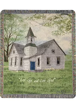 Woven Textile Company Green and Gray Inspirational Let Go Let God Tapestry Fringed Throw Blanket 50" x 60" -Ultra Pro Best Sale Belk 796