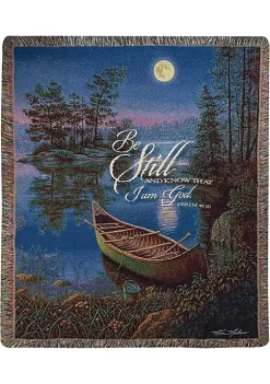 Woven Textile Company Blue and Green Moonlight Bay Tapestry Fringed Throw Blanket 50" x 60"