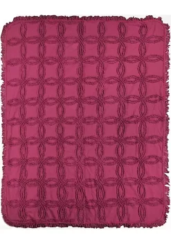 Woven Textile Company Red Floral Hand Tufted Cotton Fringed Throw Blanket 50" x 60"