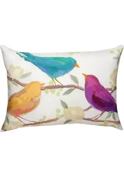 Woven Textile Company 24" Yellow and Blue Birds Sitting on a Tree Branch Rectangular Decorative Throw Pillow