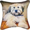 Woven Textile Company 18" White and Brown Dog Knife Edged Square Throw Pillow