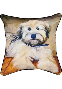 Woven Textile Company 18" White and Brown Dog Knife Edged Square Throw Pillow