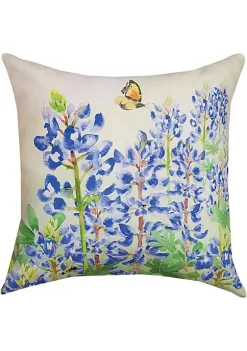 Woven Textile Company 18" White and Blue Floral Outdoor Patio Square Throw Pillow