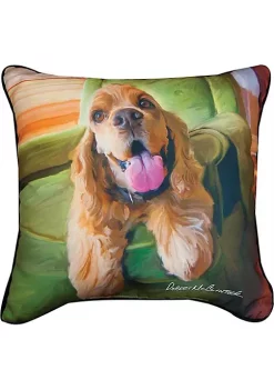 Woven Textile Company 18" Green and Brown Cocker Smile Square Throw Pillow