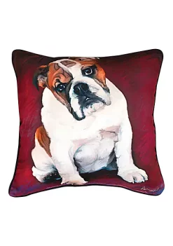 Woven Textile Company 18" Burgundy Red and White Robert McClintock Bulldog Baby Square Decorative Throw Pillow