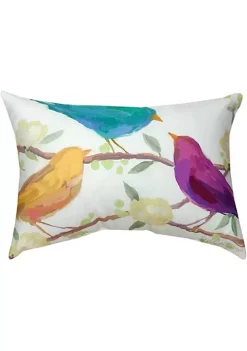 Woven Textile Company 18" Yellow and Blue Birds Sitting on a Tree Branch Rectangular Decorative Throw Pillow
